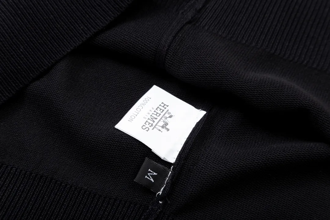 HERMES POLO ， Retro Same Style Polo Versatile : Black Size：M-3XL